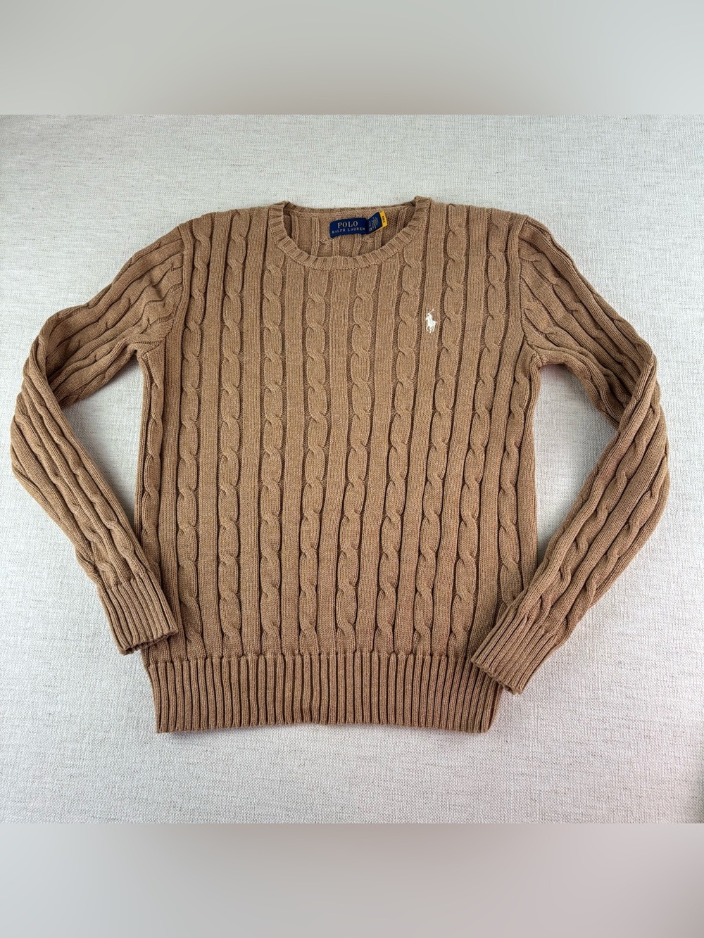 Polo Ralph Lauren women S long sleeve Cable Knit Crewneck Sweater Camel Brown